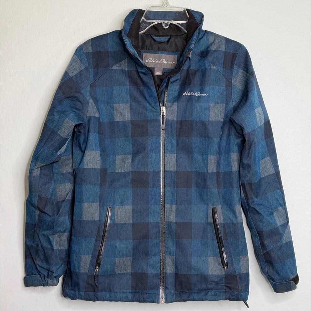 Eddie Bauer Women’s Sz.Small Blue Gray Full zip Checkered design Jacket